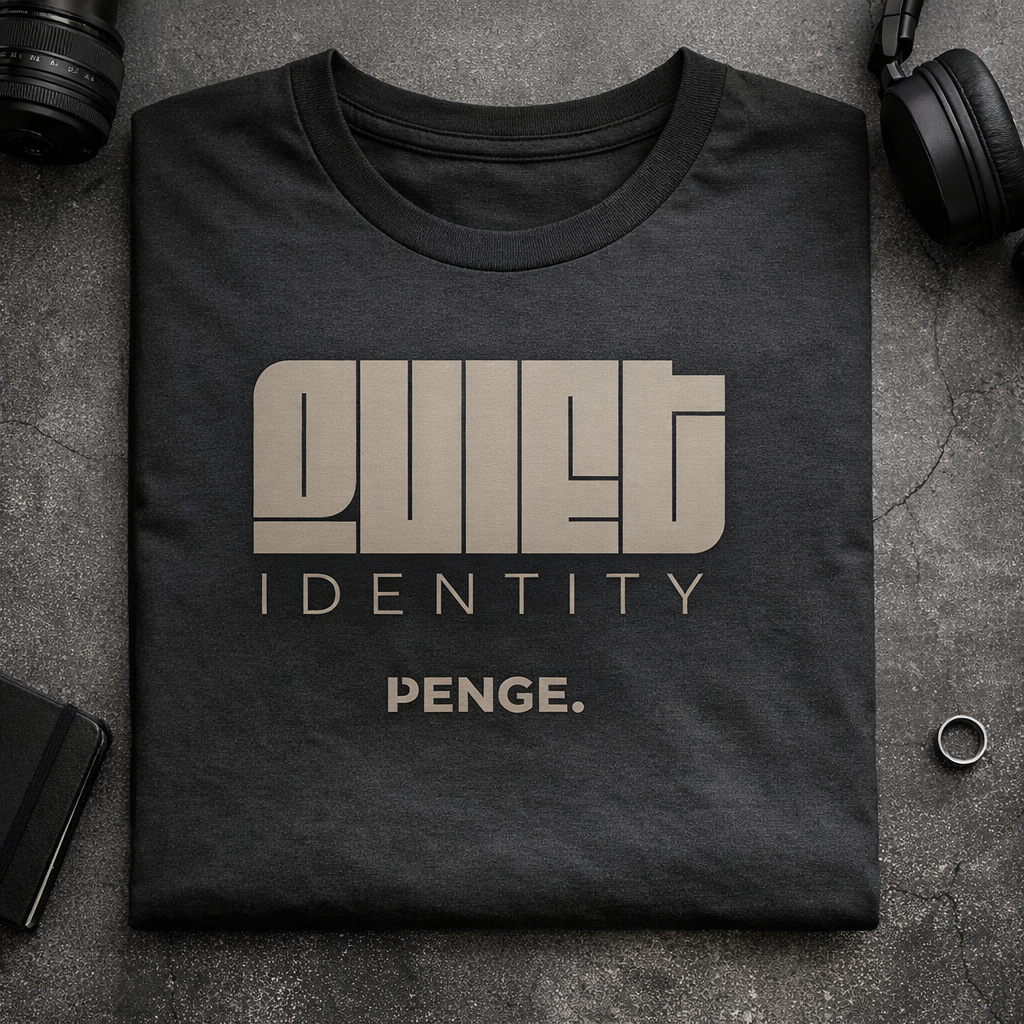 Close-up of PENGE t-shirt fabric and print